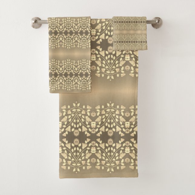 Creamy Gray Brown Gemustert Badhandtuch Set (Insitu)