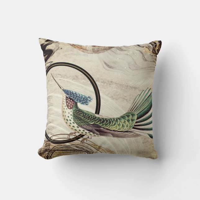 Creamy Ivory Artistic Abstrakt Hummingbird Design Kissen (Vorderseite)
