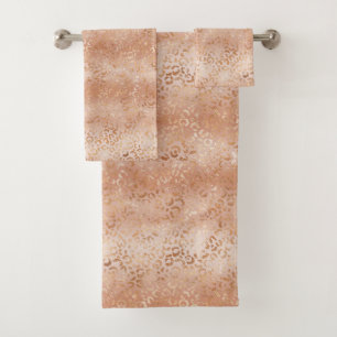 Creamy Peach Rose Blush Leopard Print     Badhandtuch Set
