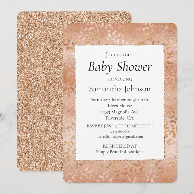 Creamy Peach Rose Blush Leopard Print Einladung (Vorne/Hinten)
