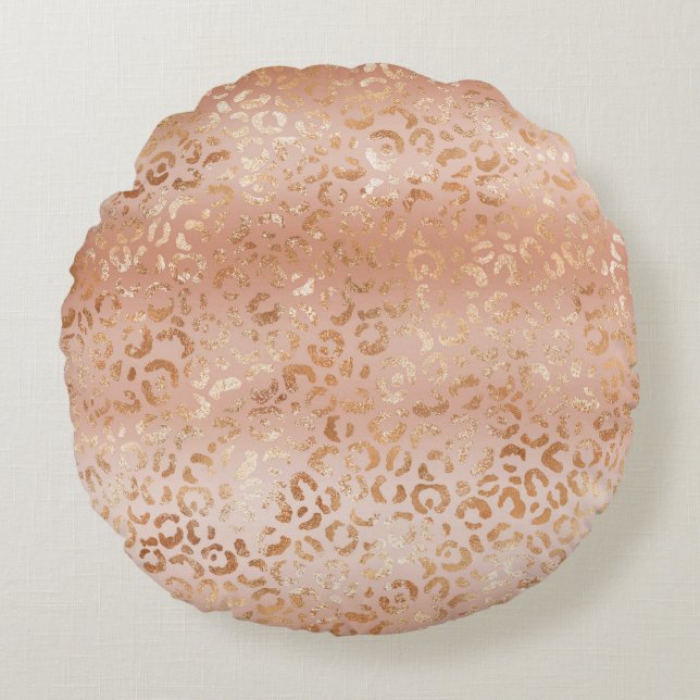 Creamy Peach Rose Blush Leopard Print Rundes Kissen (Vorderseite)