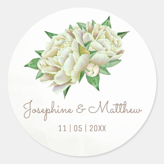 Creamy Peonies Watercolor Wedding Stickers (Vorderseite)