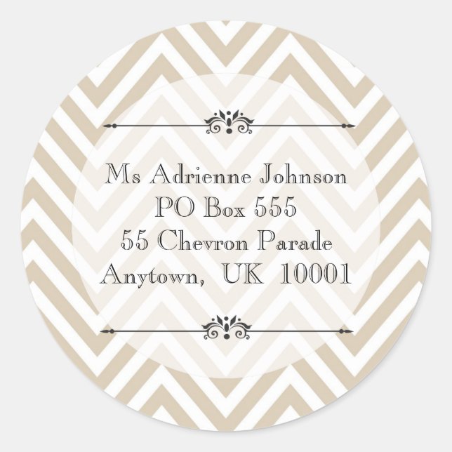 Creamy Tan Zickzack Modern Name Rücksendeadresse Runder Aufkleber (Vorderseite)