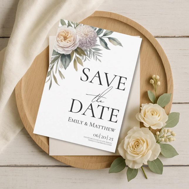 Creamy White And Lilac Floral Save The Date (Von Creator hochgeladen)