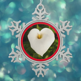 Creamy White Calla Lily mit Red Schneeflocken Zinn-Ornament
