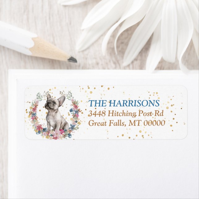 Creamy White French Bulldog Spring Flowers Wreath (Insitu)