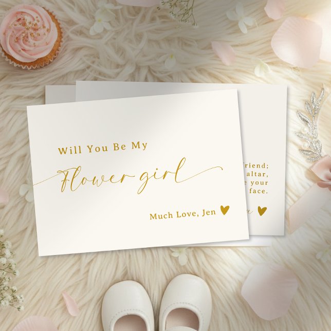 Creamy White Gold Script Flower Girl Vorschlag Car Einladung (Creamy White Gold Script Flower Girl Proposal Card)