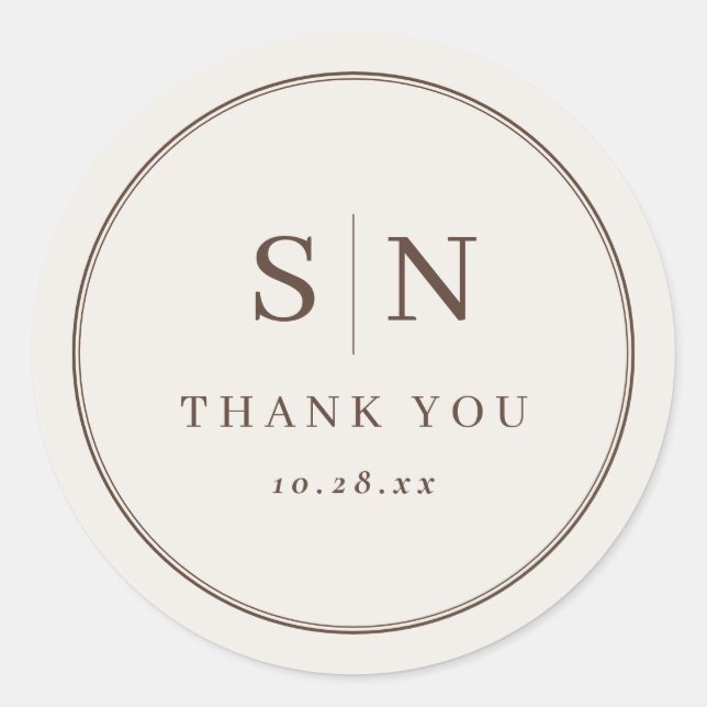 Creamy White Minimal and Chic | Wedding Initial Runder Aufkleber (Vorderseite)