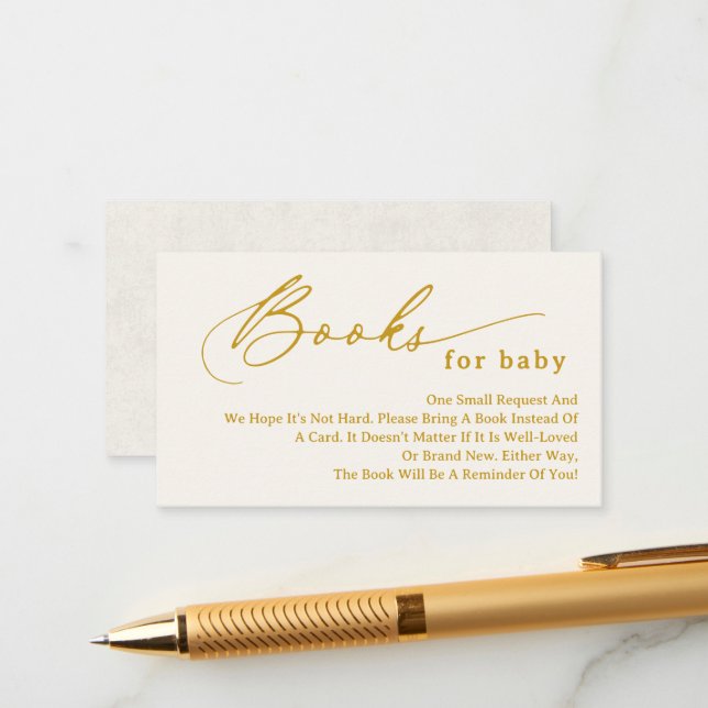Creamy White Script Books für Baby Enclosure Card Begleitkarte (Vorderseite/Rückseite Beispiel)