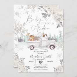 Creamy White Snowflake Floral Truck Baby Dusche Einladung