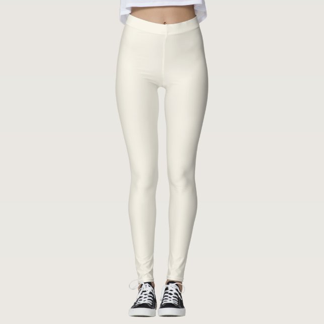 Creamy White Solid Color Leggings (Vorderseite)