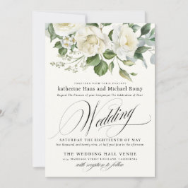 CreamyFloral Eucalyptus Script Calligraphy Wedding Einladung