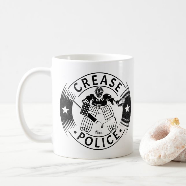Crease Police Hockey Goalie Netminder Kaffeetasse (Mit Donut)