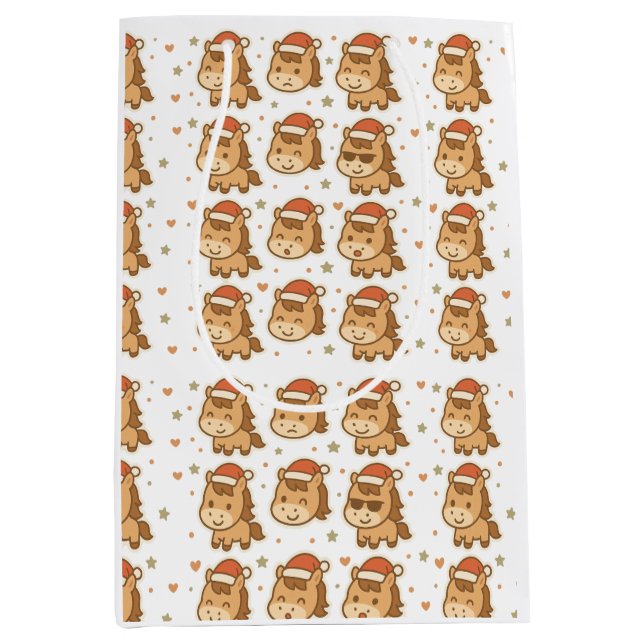 Create a cute horse wearing a tiny Christmas hat Mittlere Geschenktüte (Vorderseite)