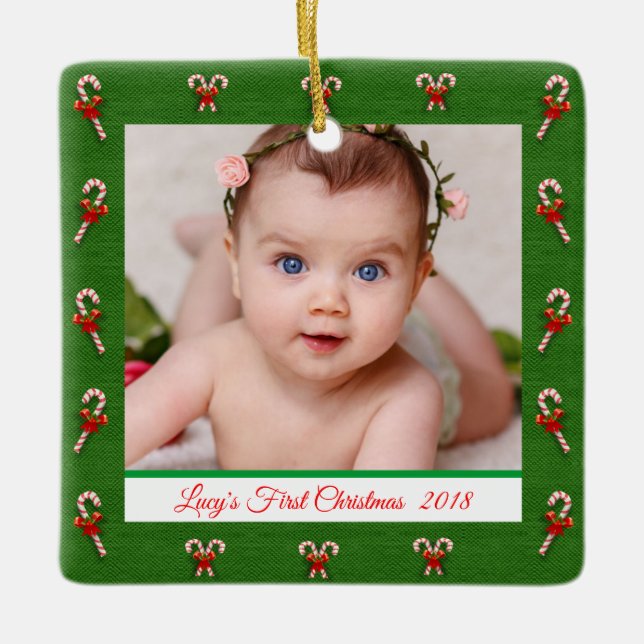 Create Baby First Christmas Foto Keramikornament (Vorderseite)