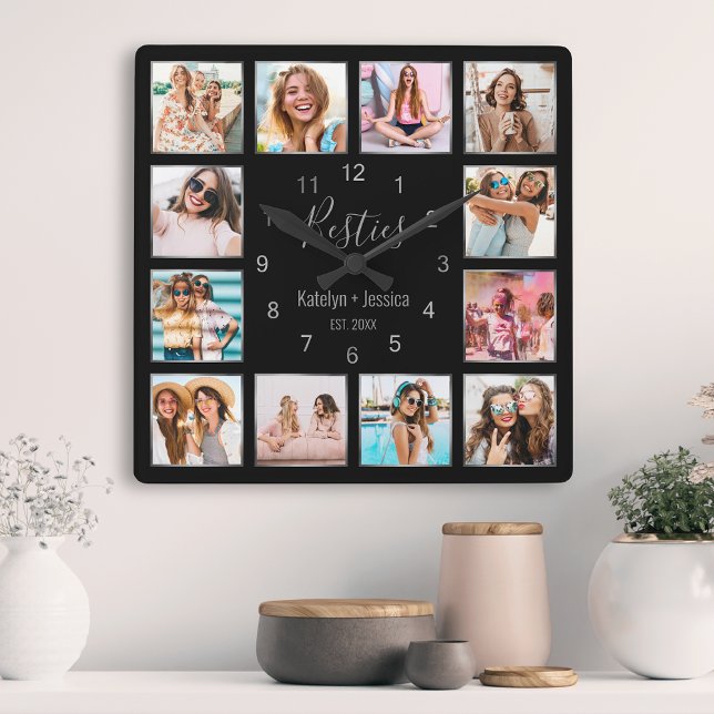 Create Your Custom Foto Collage Modern Friendship Quadratische Wanduhr (Von Creator hochgeladen)