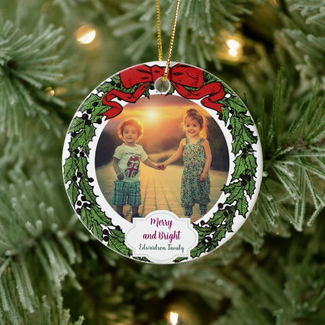Create your Merry and Bright family christmas Keramik Ornament (Baum)