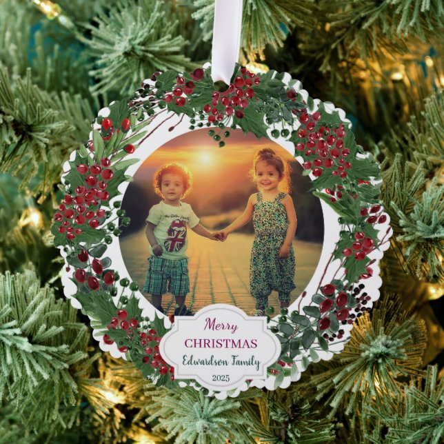 Create your Merry Christmas family photo christmas Ornament Karte (Insitu (Baum))