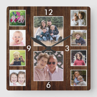 Create Your Own 10 Photo Collage Pallet Wood Quadratische Wanduhr