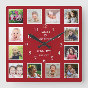 Create Your Own 12 Foto von Leimframe Red Quadratische Wanduhr