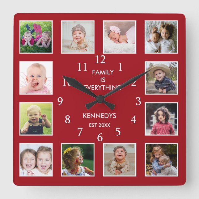 Create Your Own 12 Foto von Leimframe Red Quadratische Wanduhr (Vorderseite)