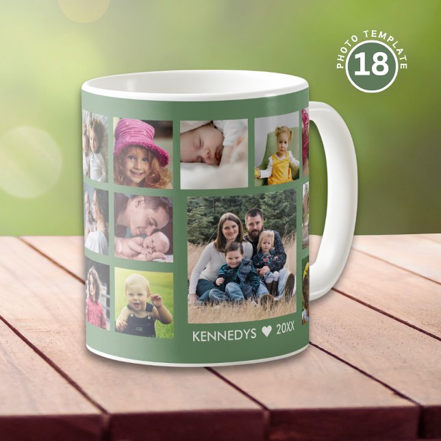 Create Your Own 18 Family Photo Collage Green Kaffeetasse (Von Creator hochgeladen)