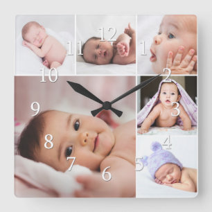 Create Your Own 6 Photo Collage Frame Quadratische Wanduhr