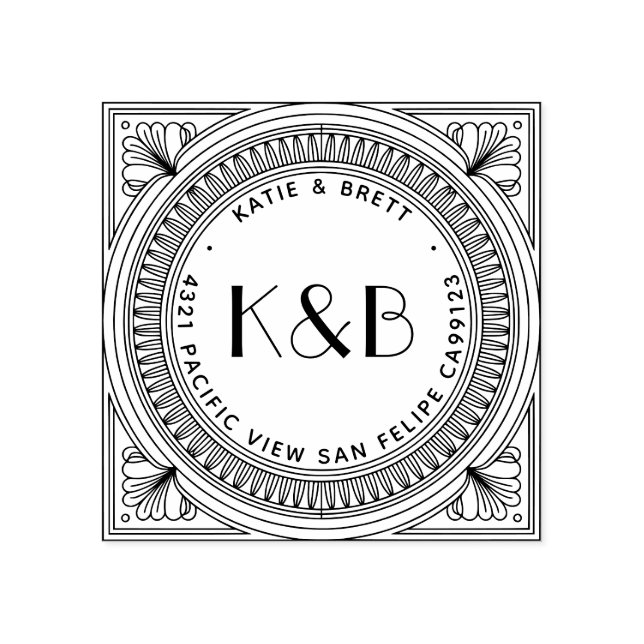 Create Your Own Art Deco Wooden Address Gummistempel (Prägung)