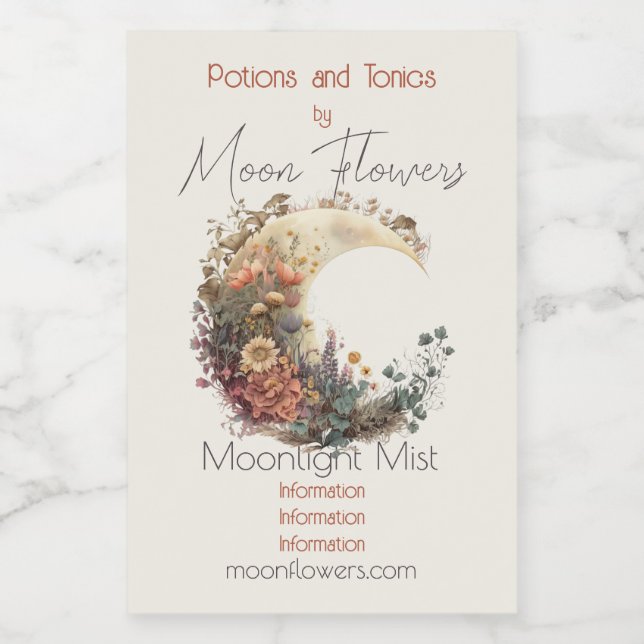 Create Your Own Autumn Floral Crescent Moon Weinetikett (Einzelnes Label)