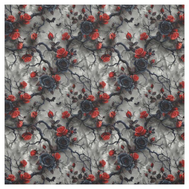 Create Your Own Bats Red Rose Gothic Grey Stoff (Muster)