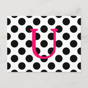 Create Your Own Black Polka Dot Hot Pink Monogram Postkarte