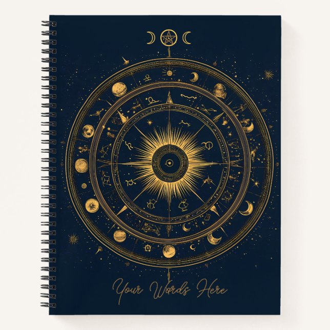 Create Your Own Blue & Gold Celestial Wheel Notizbuch (Vorderseite)