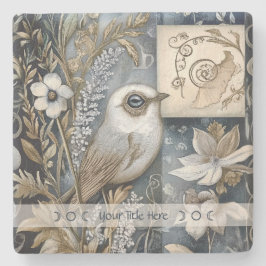 Create Your Own Blue Gold Garden Bird Botanical Steinuntersetzer