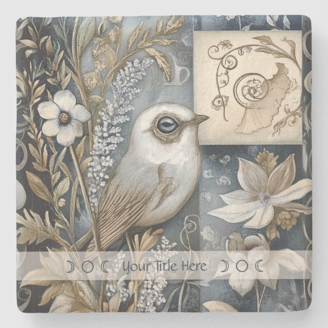 Create Your Own Blue Gold Garden Bird Botanical Steinuntersetzer (Vorderseite)