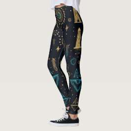 Create Your Own Blue & Gold Magic Symbols Black Leggings