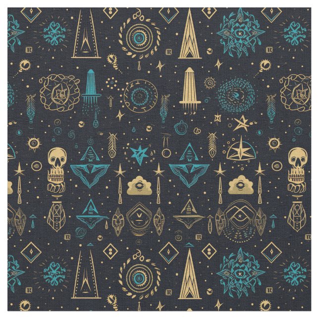 Create Your Own Blue & Gold Magic Symbols Black Stoff (Nahaufnahme)