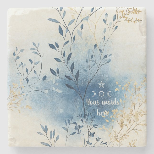 Create Your Own Blue Mist Gold Floral Minimalist Steinuntersetzer (Vorderseite)