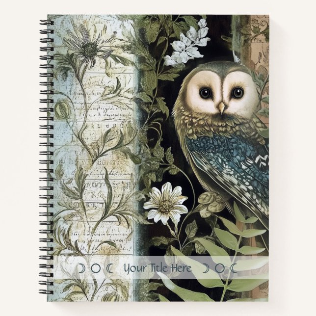 Create Your Own Blue Owl Floral Botanical Notizbuch (Vorderseite)