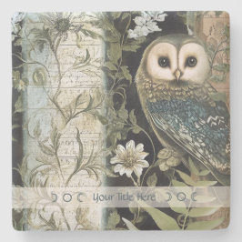 Create Your Own Blue Owl Floral Botanical Steinuntersetzer