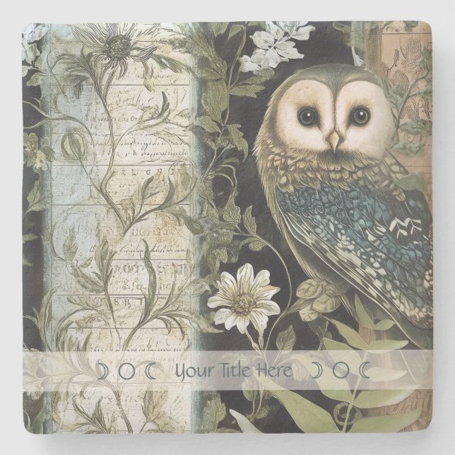 Create Your Own Blue Owl Floral Botanical Steinuntersetzer (Vorderseite)