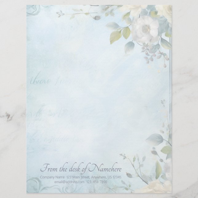 Create Your Own Blue Shabby Chic White Blossoms Briefbogen (Vorderseite)