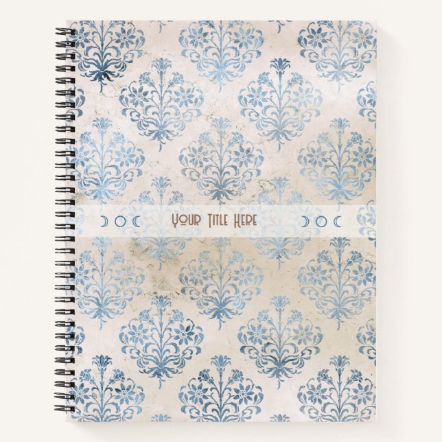 Create Your Own Blue Tea Stained Damask Notizbuch (Vorderseite)
