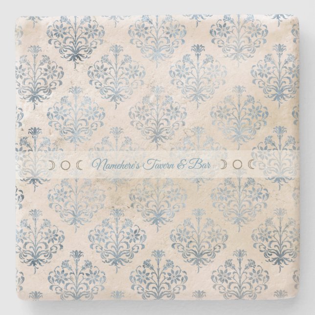 Create Your Own Blue Tea Stained Damask Steinuntersetzer (Vorderseite)