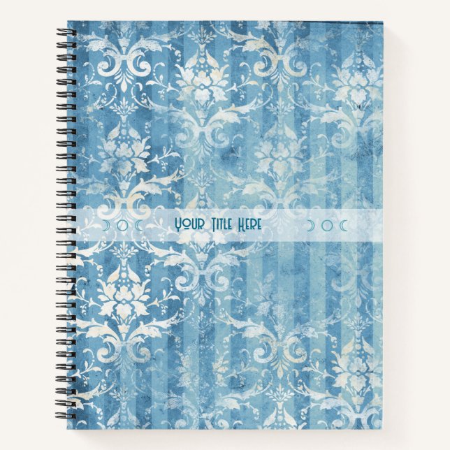 Create Your Own Blue Teal Damask Stripes Notizbuch (Vorderseite)