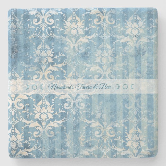 Create Your Own Blue Teal Damask Stripes Steinuntersetzer (Vorderseite)