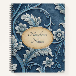 Create Your Own Blue White Embossed Vintage Floral Notizbuch