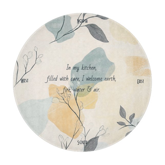 Create Your Own Blue Yellow Leafy Flora Minimalist Schneidebrett (Vorderseite)