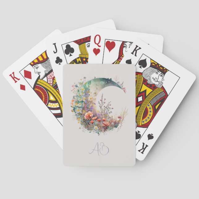 Create Your Own Bright Sunset Floral Crescent Moon Spielkarten (Rückseite)