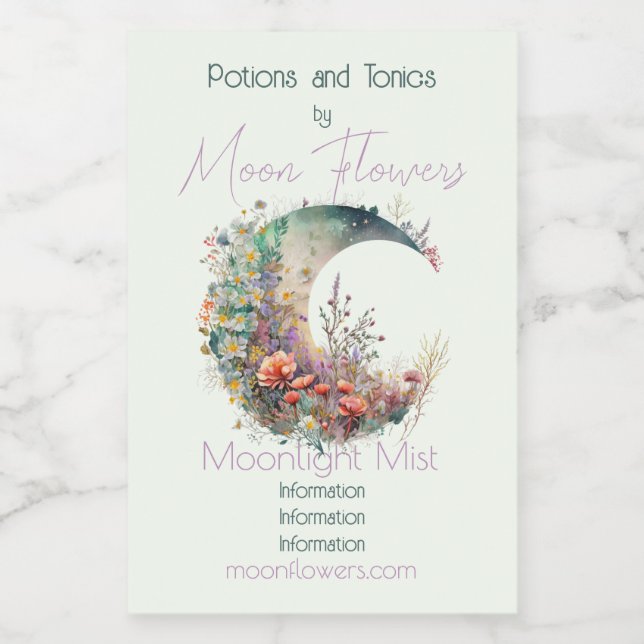 Create Your Own Bright Sunset Floral Crescent Moon Weinetikett (Einzelnes Label)