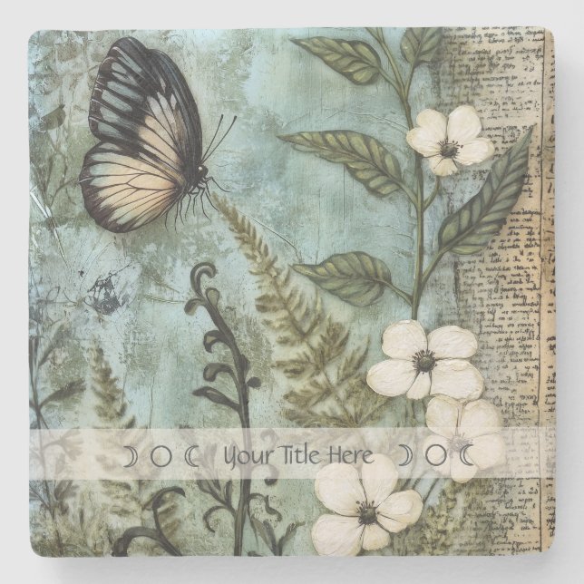 Create Your Own Butterfly & Wildflowers Botanical Steinuntersetzer (Vorderseite)